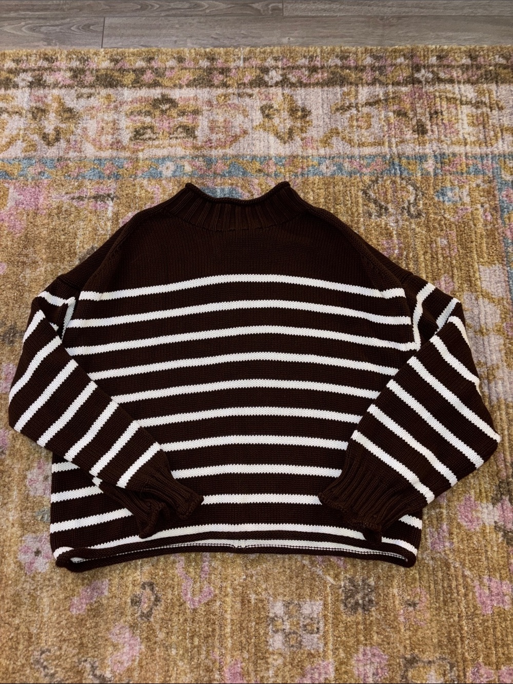 J. Crew Brown and White Striped Knit Sweater